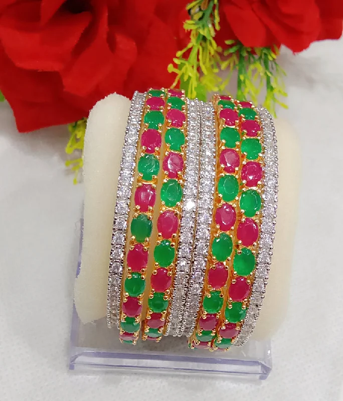 Ladies matching bangles-Gold-Plated Alloy Designer Red Green Combo Of Ad Bangles - The Pari