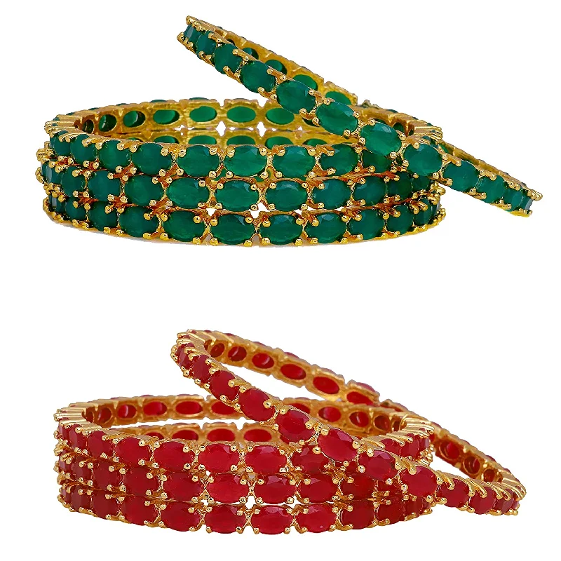 Ladies anniversary bracelet-Gold-Plated Alloy Combo Of Ruby And Green Ad Bangles - The Pari