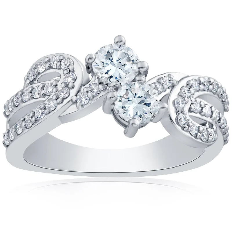 Ladies engagement rings with colored stones-10k White Gold 1 ct TDW 2 Stone Forever Us Diamond Engagement Ring