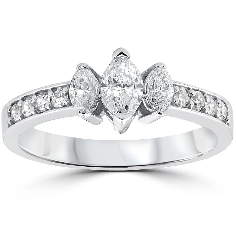 Ladies emerald engagement rings-14k White Gold 1ct 3-Stone Marquise Diamond Engagement Ring