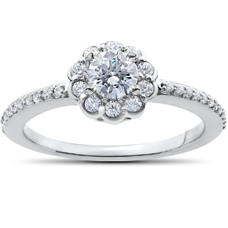 Ladies custom designed engagement rings-14k White Gold 1/2ct TDW Diamond Halo Engagement Ring