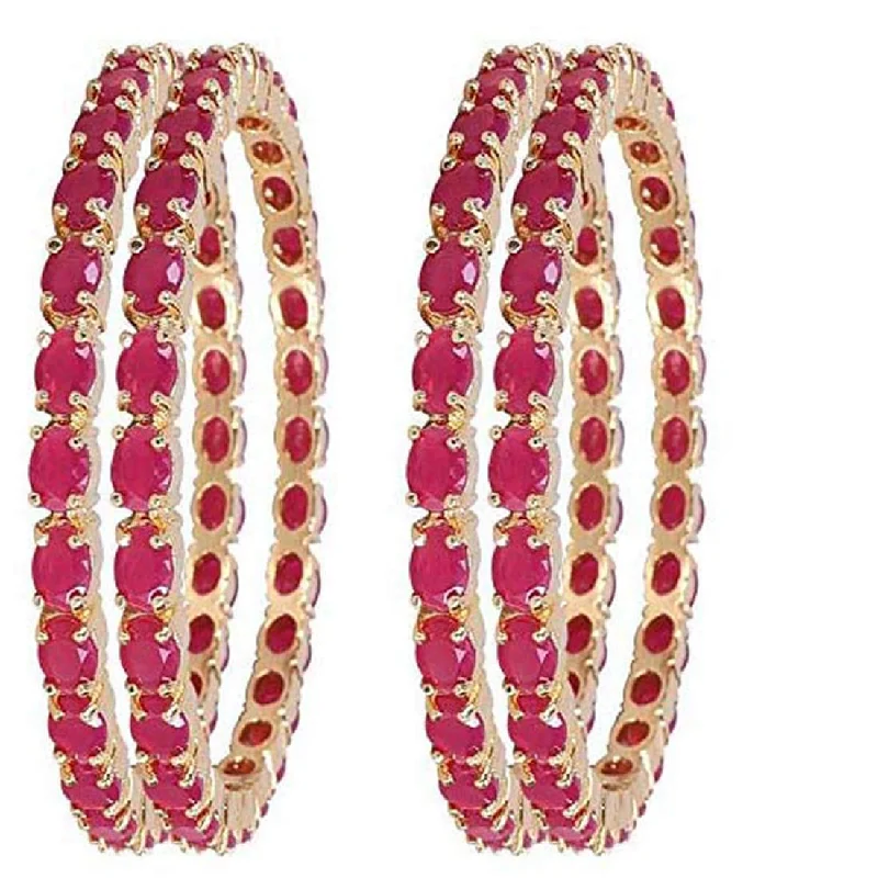 Ladies solid silver bracelet-Gold-Plated Alloy Ruby Ad 4 Bangles Set - The Pari