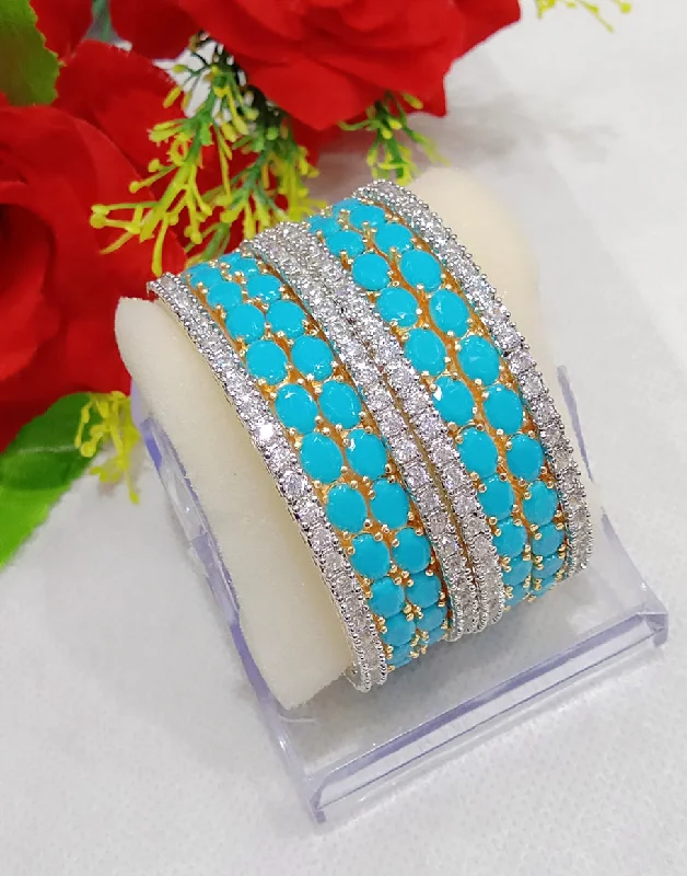 Ladies fashion bracelet-Gold-Plated Alloy Designer Sky Blue Combo Of Ad Bangles - The Pari