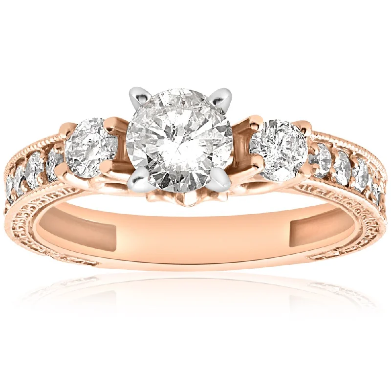 Ladies vintage inspired engagement rings-14k Rose Gold 1ct TDW Diamond Vintage Engagement Hand Engraved Ring (I-J, I2-I3)