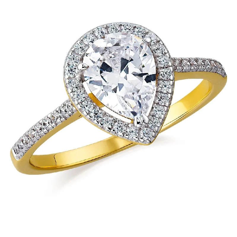 Ladies classic solitaire ring-Halo Pear Cut Ring