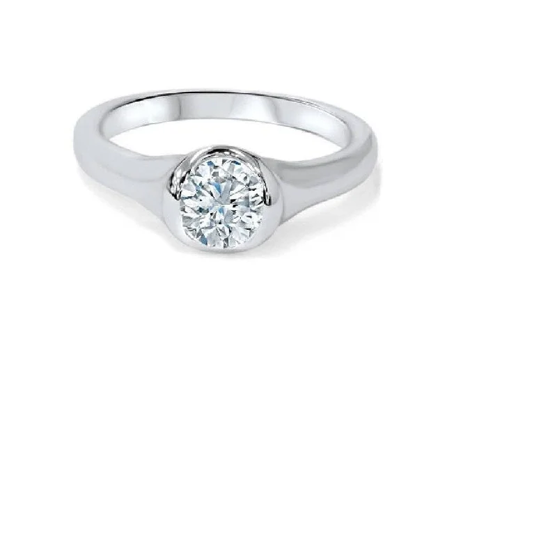 Ladies unique engagement rings-3/4ct Bezel Solitaire Lab Created Diamond Engagement Ring 14K White Gold