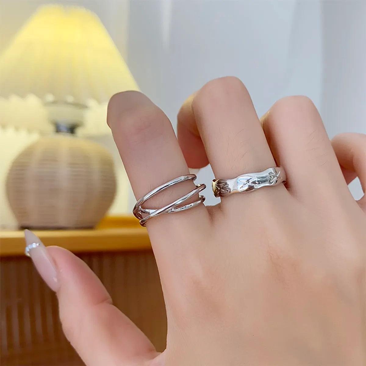 Ladies white gold diamond ring-Wholesale Jewelry Simple Style Geometric Alloy Open Rings