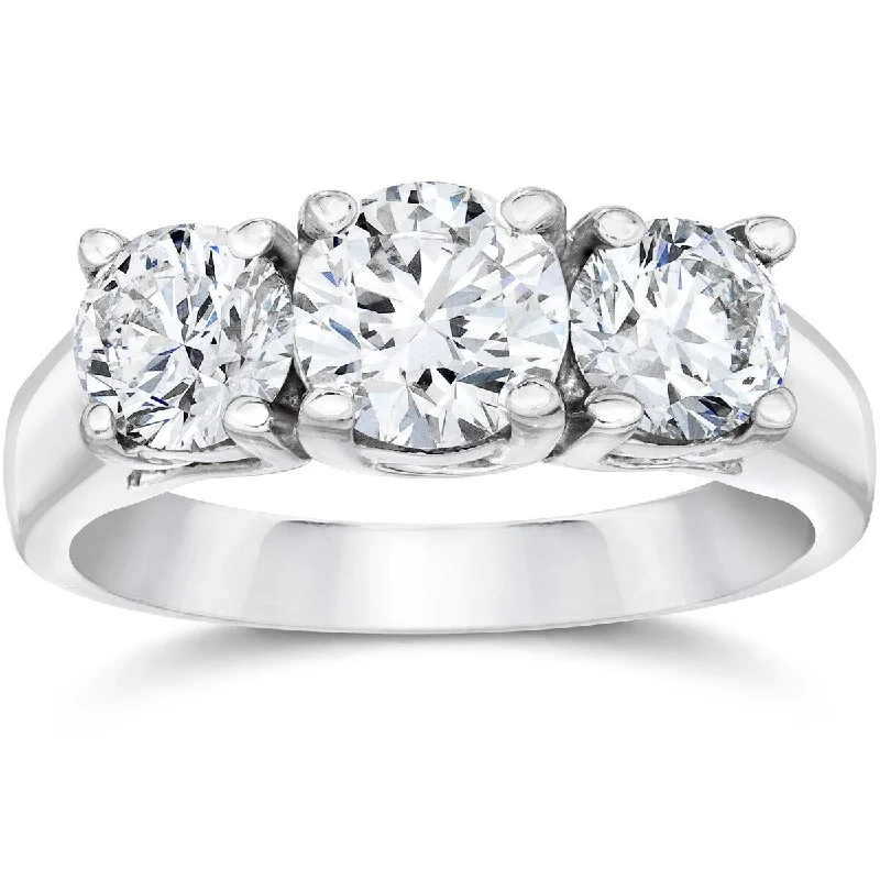 Ladies yellow gold engagement rings-1 3/4ct Three Stone Round Cut Diamond Engagement Ring 14k White Gold Lab Grown