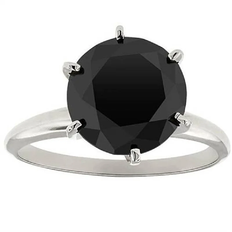 Ladies vintage style engagement rings-14k White Gold 3ct TDW Black Diamond Solitaire Engagement Ring