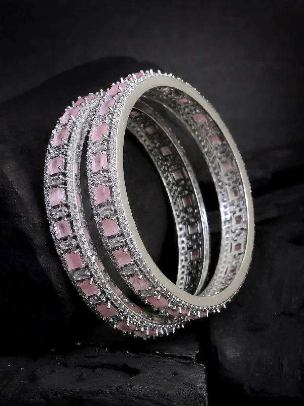 Ladies trendy bangle-American Diamond Pink Partywear Bangles By House of Ree