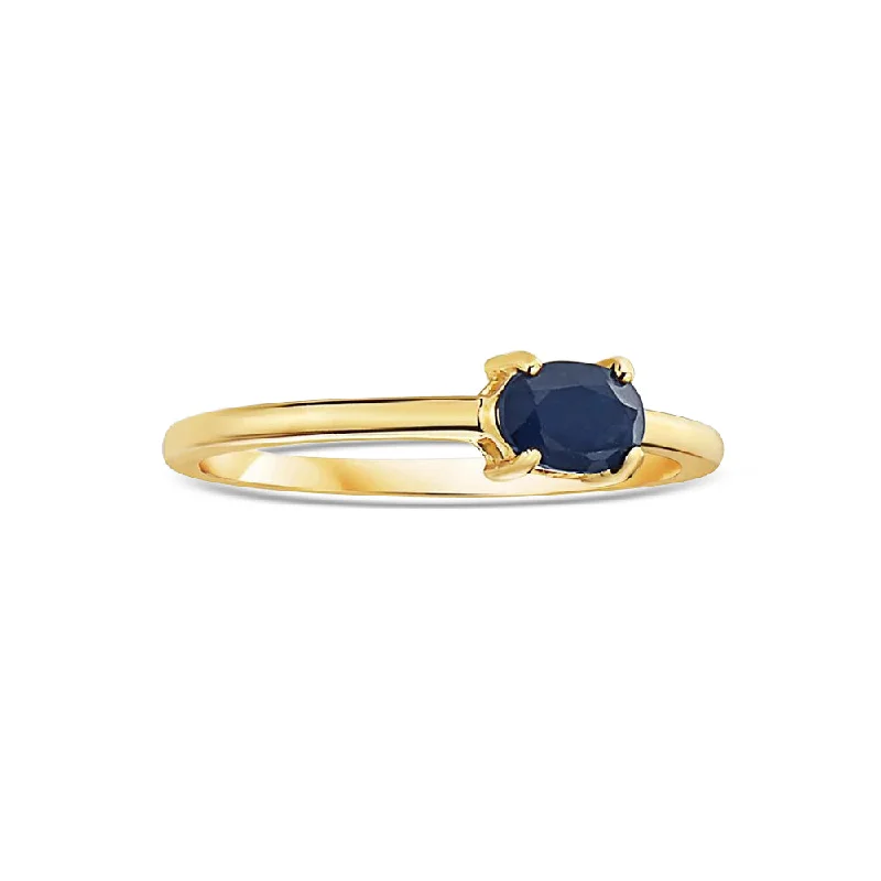 Ladies emerald ring-Oval Cut Blue Sapphire Solitaire Ring (0.58ct) 4-Prongs Setting in 14K Gold