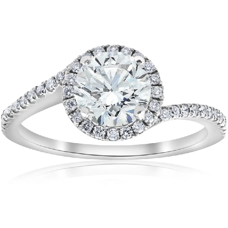 Ladies bridal engagement rings-Pompeii3 14k White Gold 1 1/4 TDW Diamond Clarity Enhanced Halo Twist Engagement Ring