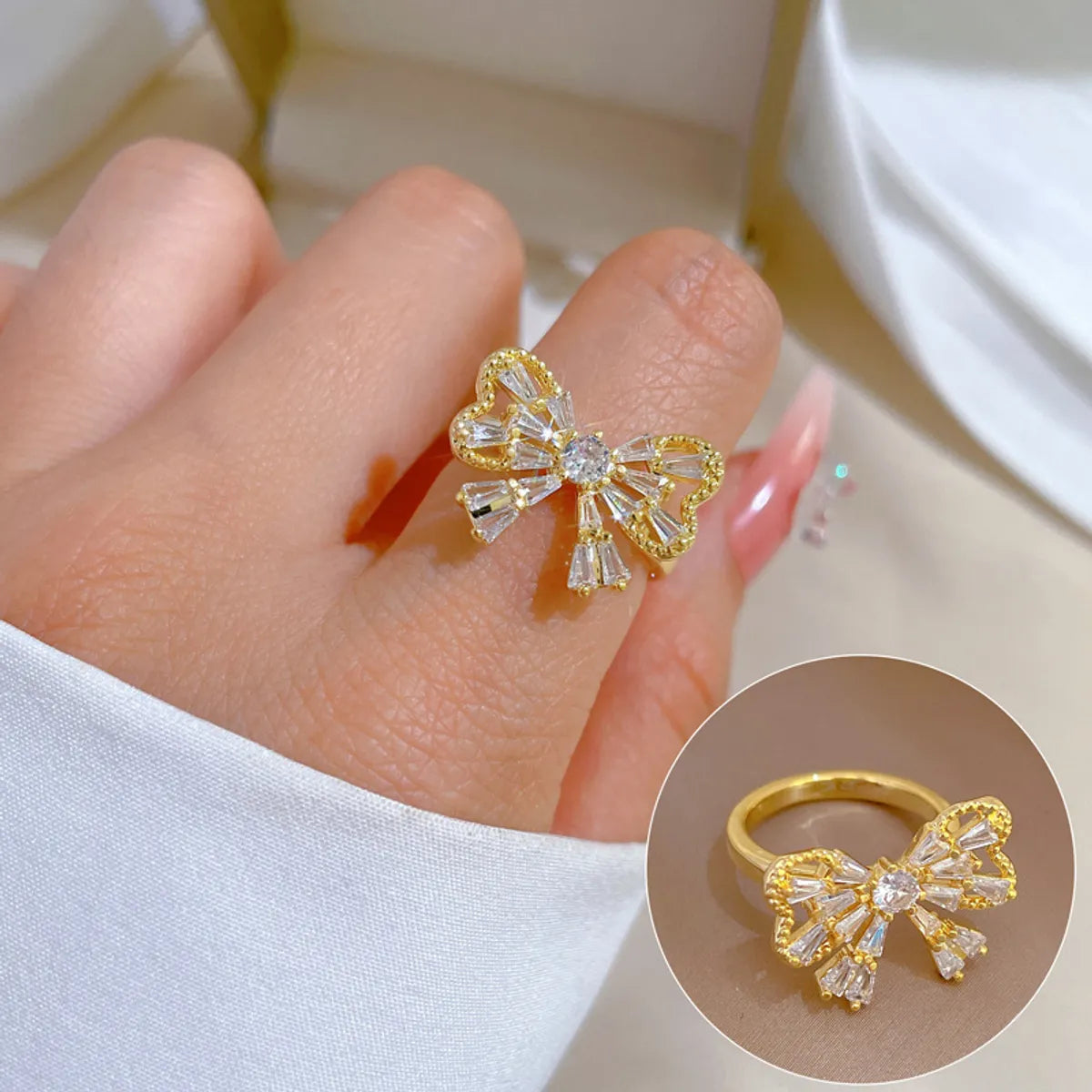 Ladies wedding band ring-Simple Style Bow Knot Brass Zircon Open Ring In Bulk