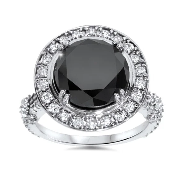 Ladies gold engagement rings-14k White Gold 7 1/3ct TDW Black and White Diamond Halo Vintage Engagement Ring