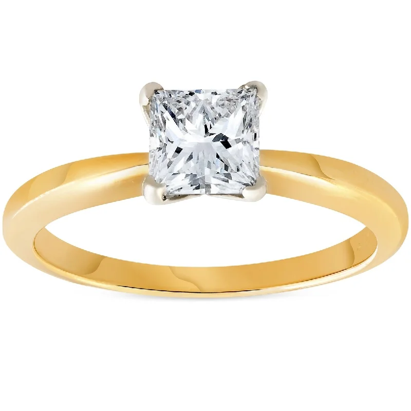 Ladies rose gold solitaire engagement rings-1ct Princess Cut Diamond Solitaire 14k Yellow Gold Engagement Ring