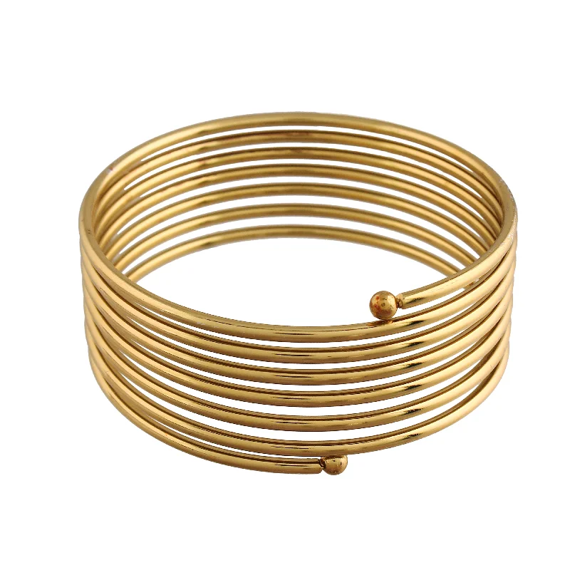 Ladies engraved bangles-18k Gold Plated Spring Kada Bangles for Women - Wahe Jewels