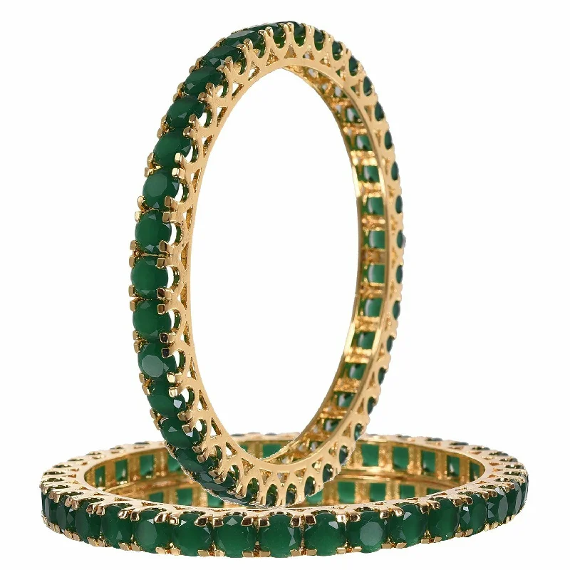 Ladies simple gold bracelet-Gold-Plated Alloy Green Ad 2 Bangles Set - The Pari