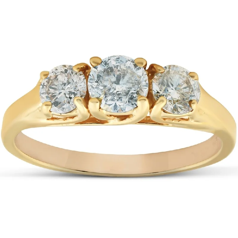 Ladies rose gold engagement rings with diamonds-14k Yellow Gold 1 3/8 Ct TDW Three Stone Round Diamond Engagement Ring