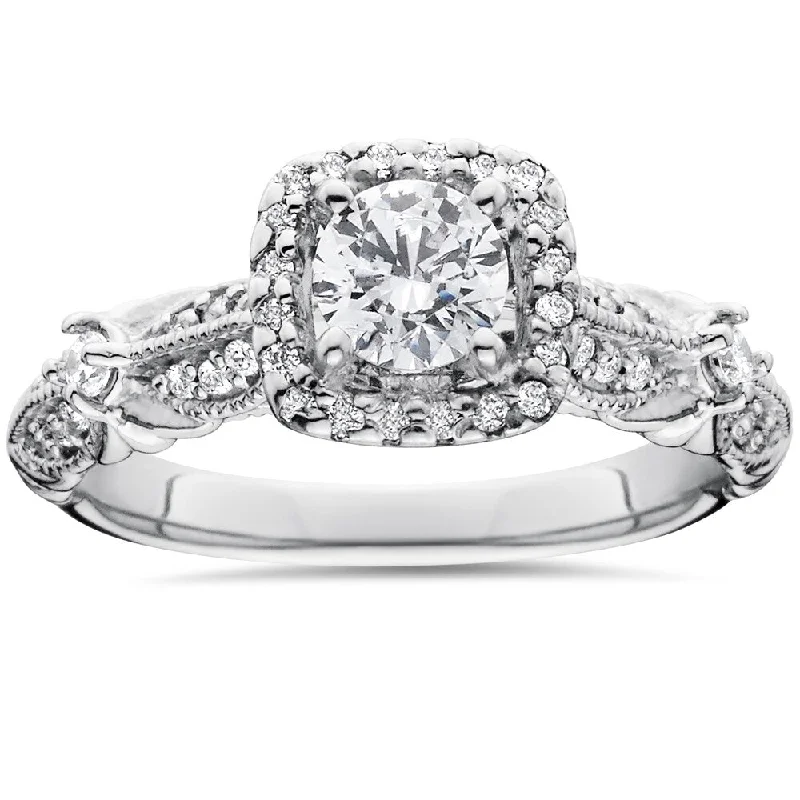 Ladies solitaire diamond engagement rings-14k White Gold Antique 1 1/ 2ct TDW Diamond Engagement Ring - White H-I - White H-I