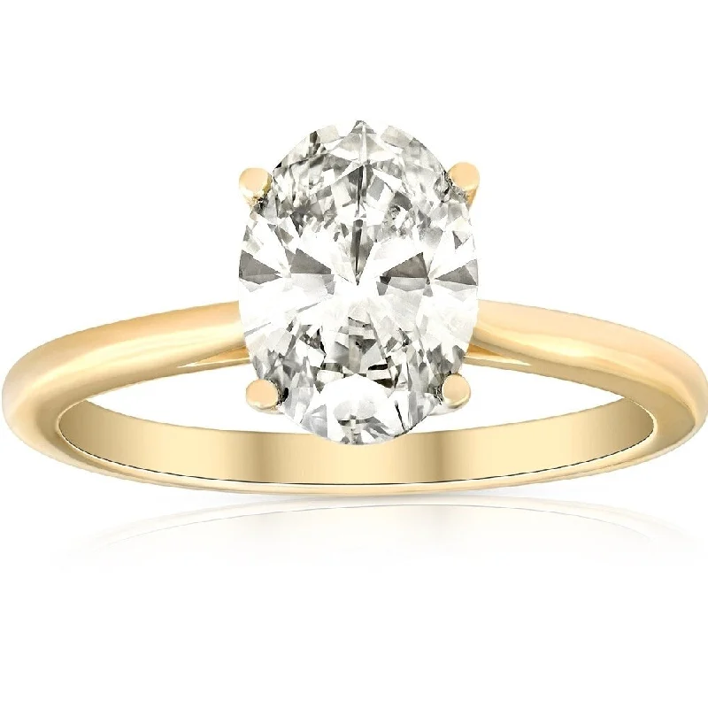 Ladies engagement rings with accent diamonds-1 3/4Ct Solitaire Oval Diamond 14k Yellow Gold Engagement Ring Lab Grown