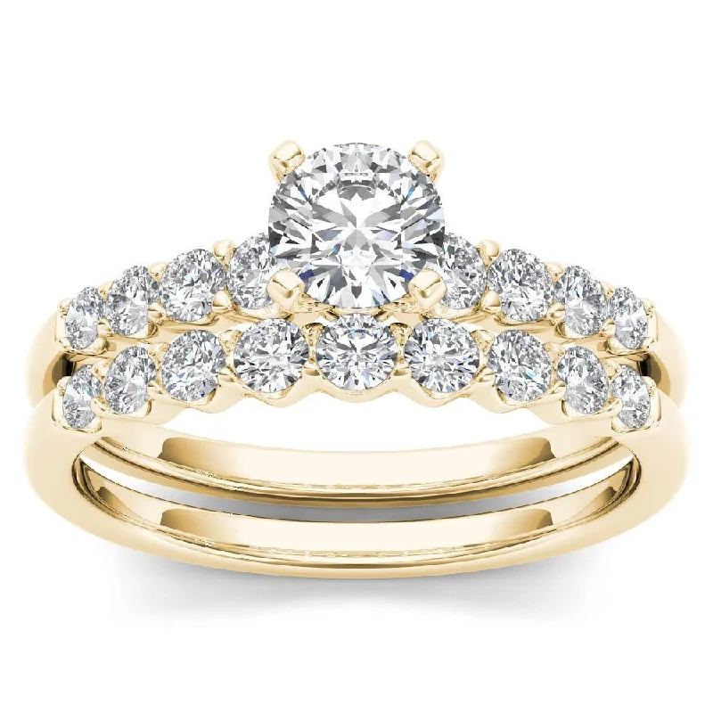 Ladies engagement rings with pear-shaped diamonds-De Couer 14k Yellow Gold 1ct TDW Diamond Classic Engagement Ring Set with One Band