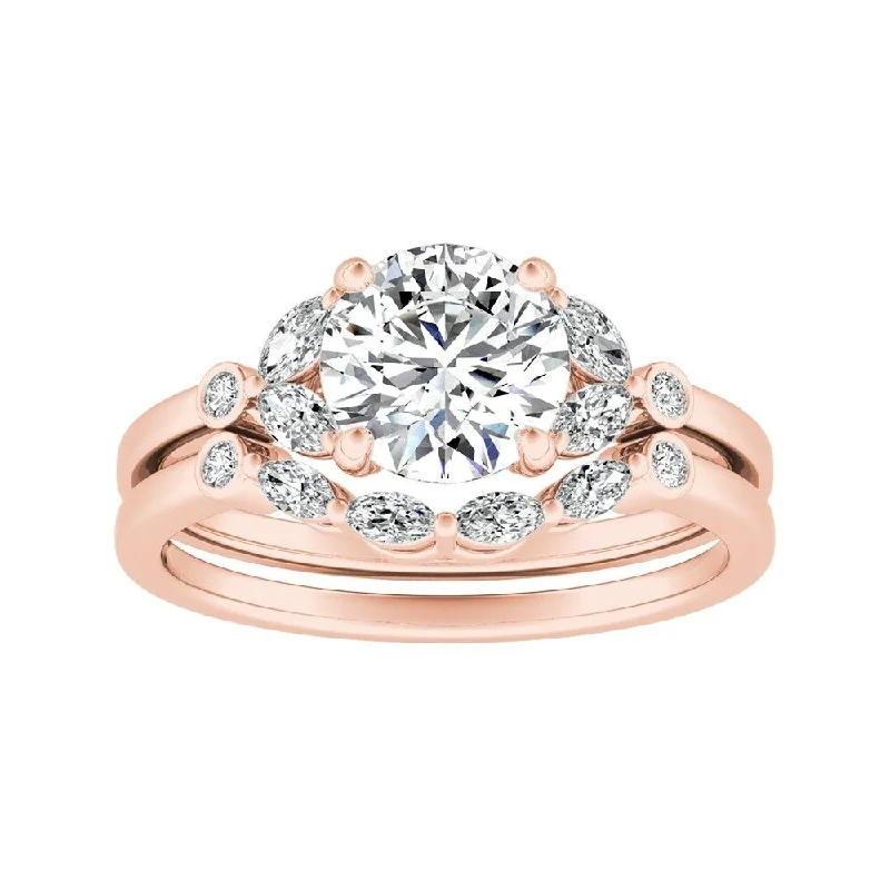 Ladies oval engagement rings-14k Gold 5/8ct TDW Floral Nature Inspired Round Diamond Engagement Ring Set by Auriya