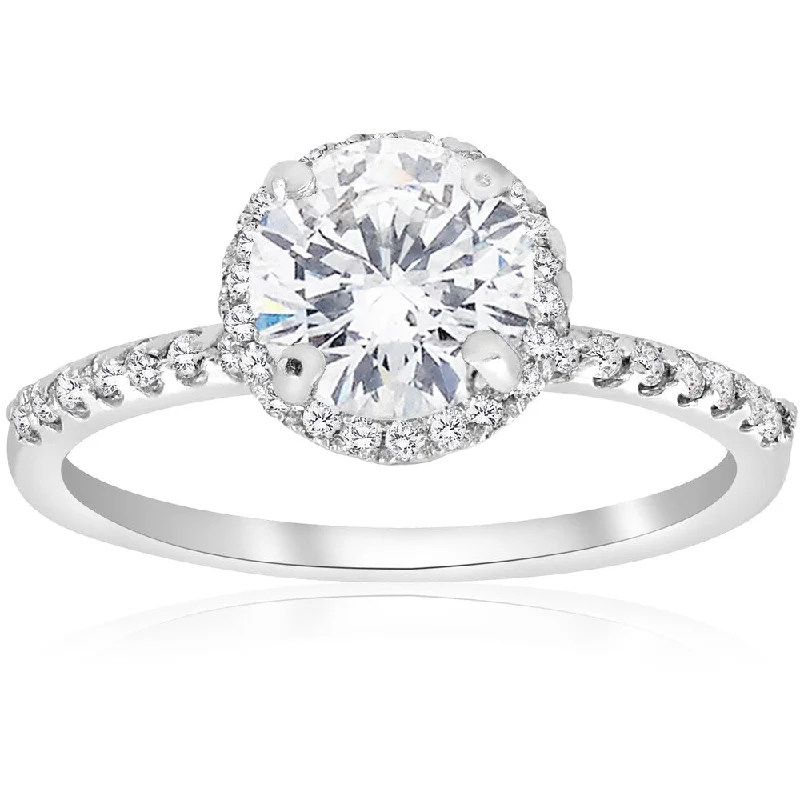 Ladies unique engagement rings-14K White Gold 1 3/4 ct TDW Diamond Clarity Enhanced Round Cut Halo Engagement Ring (I-J,I2-I3)