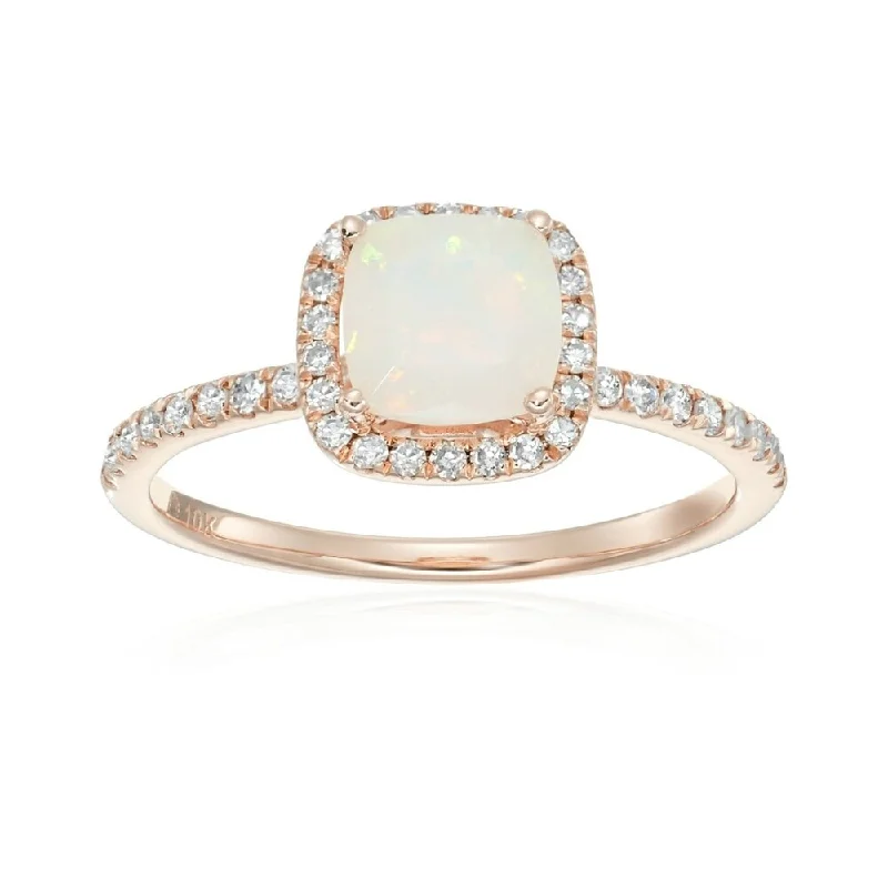 Ladies eco-friendly engagement rings-10k Rose Gold Ethiopian Opal and Diamond Halo Engagement Ring