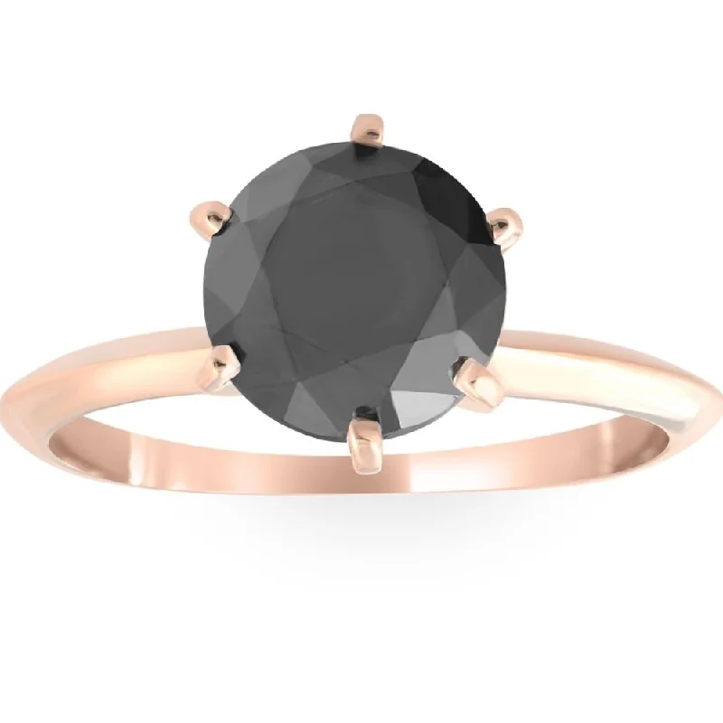 Ladies heirloom engagement rings-2 Ct Black Diamond Solitaire Engagement Ring 14k Rose Gold