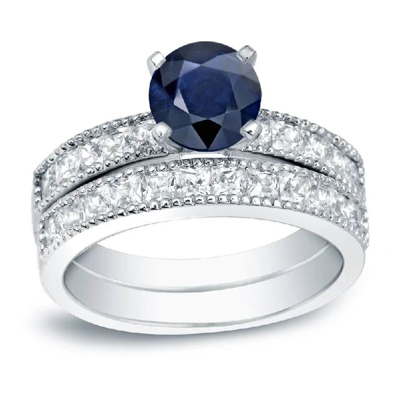 Ladies white diamond engagement rings-Auriya 4/5ct Blue Sapphire and 1 1/5ctw Diamond Engagement Ring Set 14K Gold