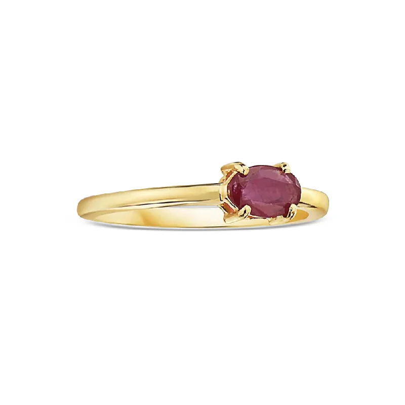 Ladies unique diamond ring-Oval Cut Red Ruby Solitaire Ring (0.58ct) 4-Prongs Setting in 14K Gold