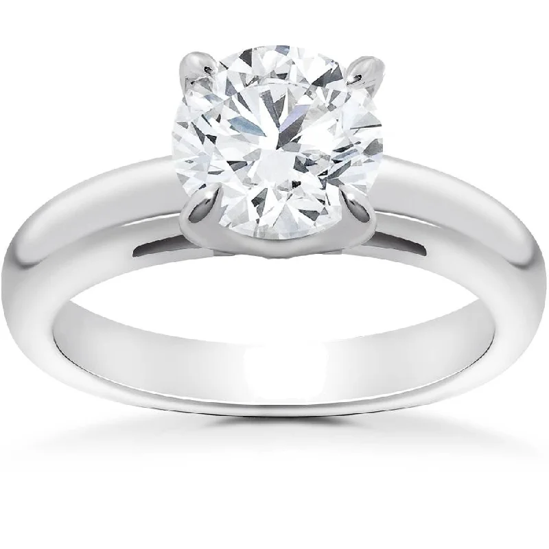 Ladies stackable engagement rings with diamonds-Pompeii3 14k White Gold 1 Ct TDW Round Solitaire Diamond Cathedral Heavy Solid Engagement Ring Clarity Enhanced