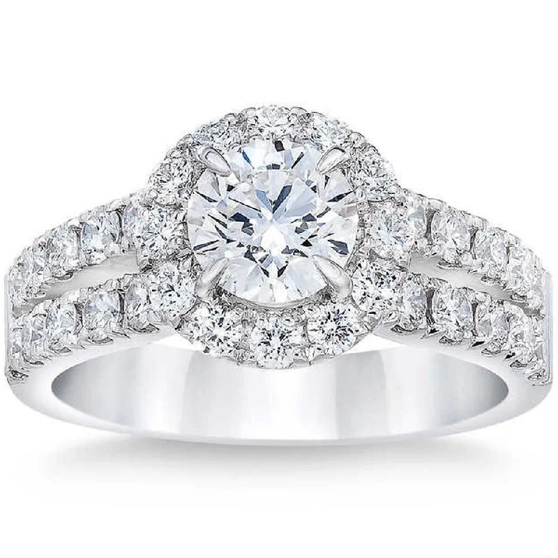 Ladies mixed metal engagement rings-Pompeii3 10k White Gold 2 1/2 Ct Diamond Engagement Halo Double Row Band Clarity Enhanced (GH,SI)