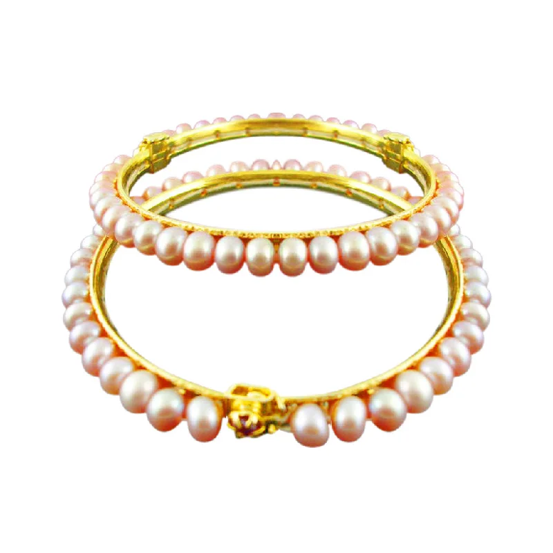 Ladies gemstone bangle-J Pearls Peach Pearl Bangles - Real Pearl Jewelry