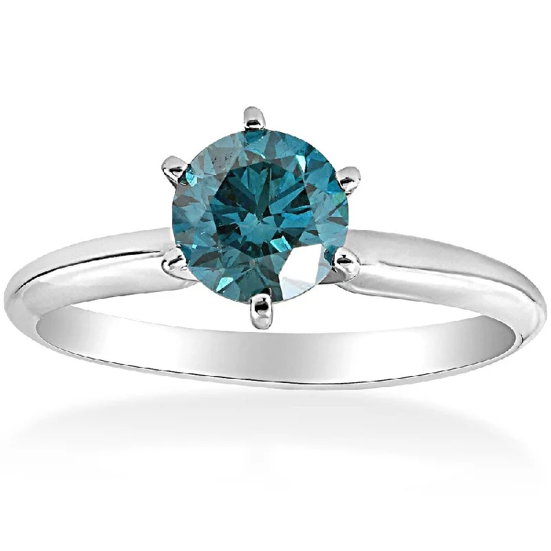 Ladies engagement rings with floral designs-Pompeii3 14k White Gold 1 1/2 Ct TDW Blue Diamond Solitaire Engagement Ring