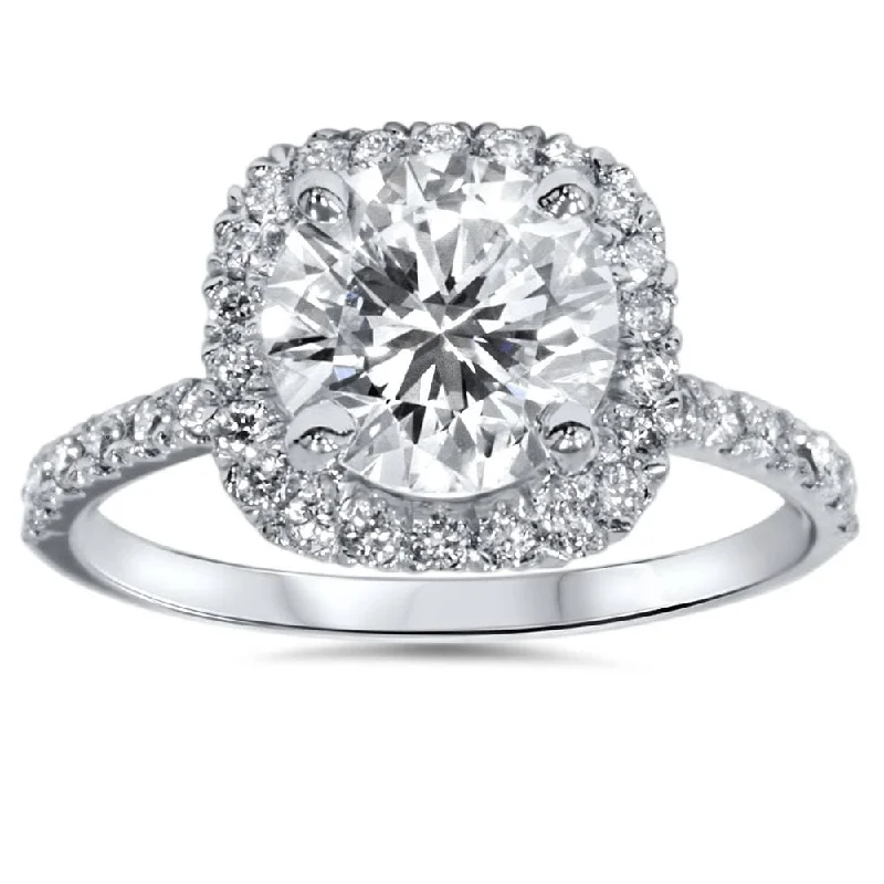 Ladies multi-stone engagement rings-Pompeii3 Platinum 1 ct TDW Diamond Cushion Halo Engagement Ring Clarity Enhanced (G-H,SI2-I1)