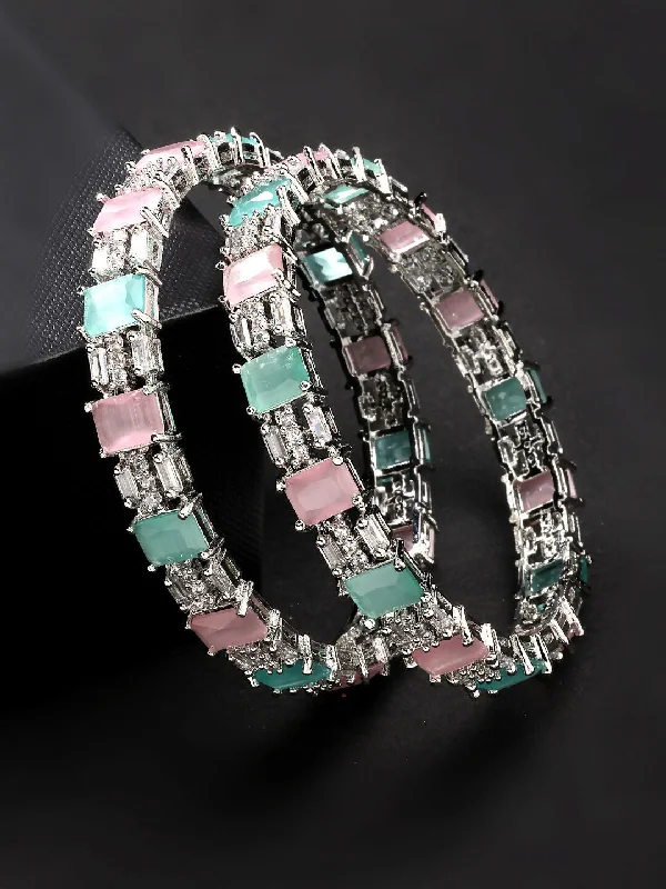 Ladies classy bracelet-NVR Women's Set of 2 Multi-Coloured CZ Stone-Studded Handcrafted Bangles