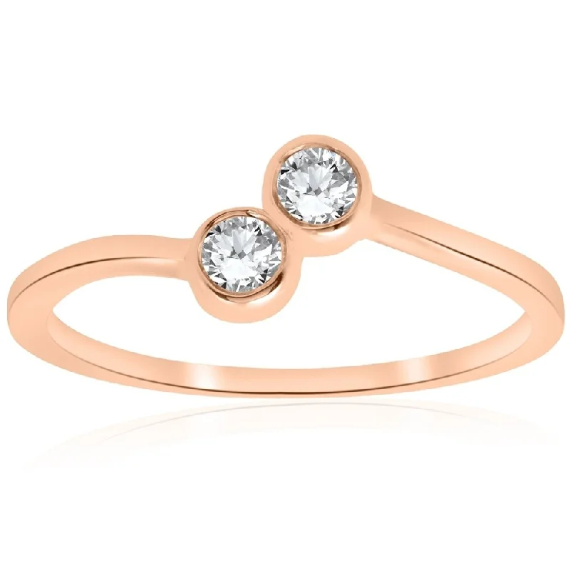 Ladies stackable engagement rings-Pompeii3 14k Rose Gold 1/4 ct TDW Diamond Two Stone Engagement Promise Anniversary Ring - White