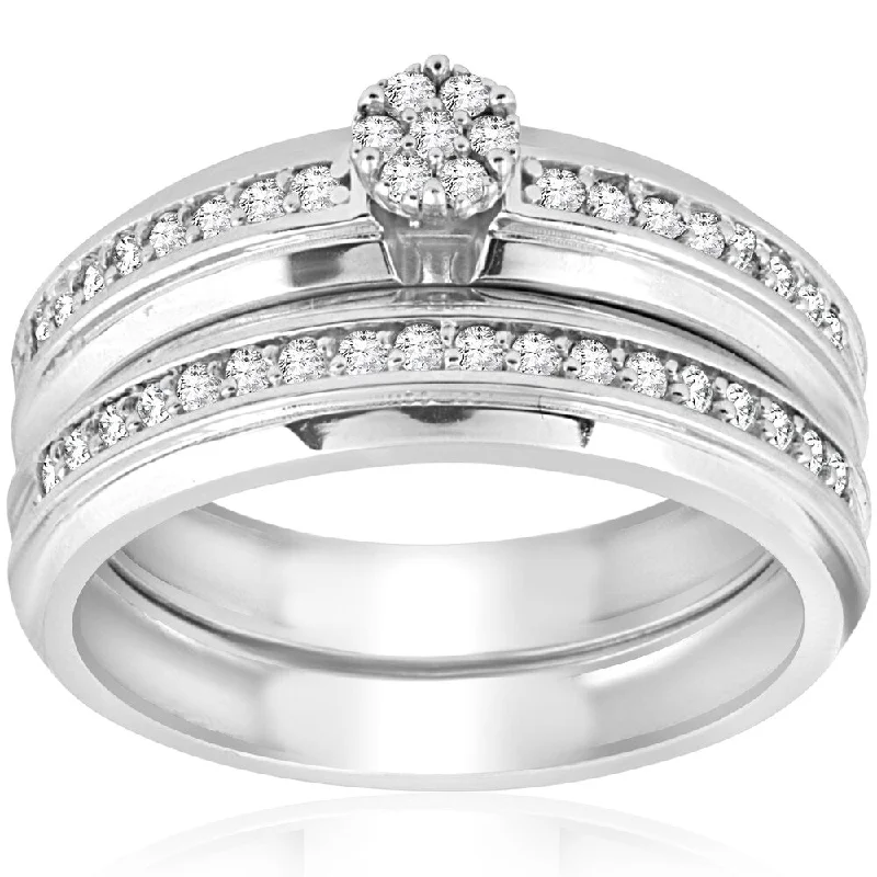 Ladies gold engagement rings-10K White Gold 3/8 ct TDW Diamond Engagement Matching Wedding Ring Set