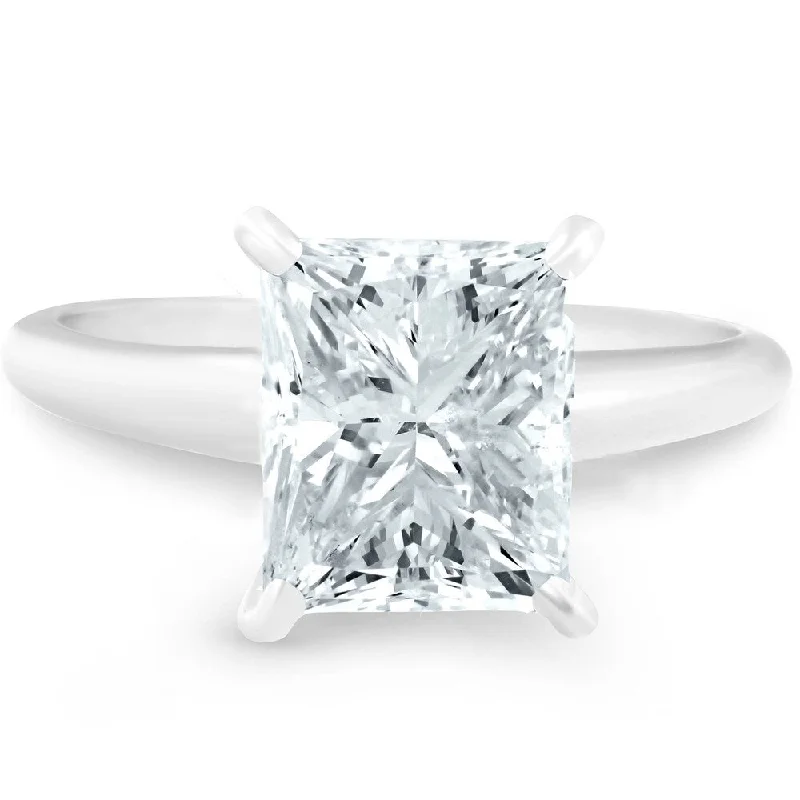 Ladies engagement rings with pear-shaped diamonds-Pompeii3 14k White Gold 3.15ct Solitaire Princess Cut Diamond Engagement Ring Clarity Enhanced