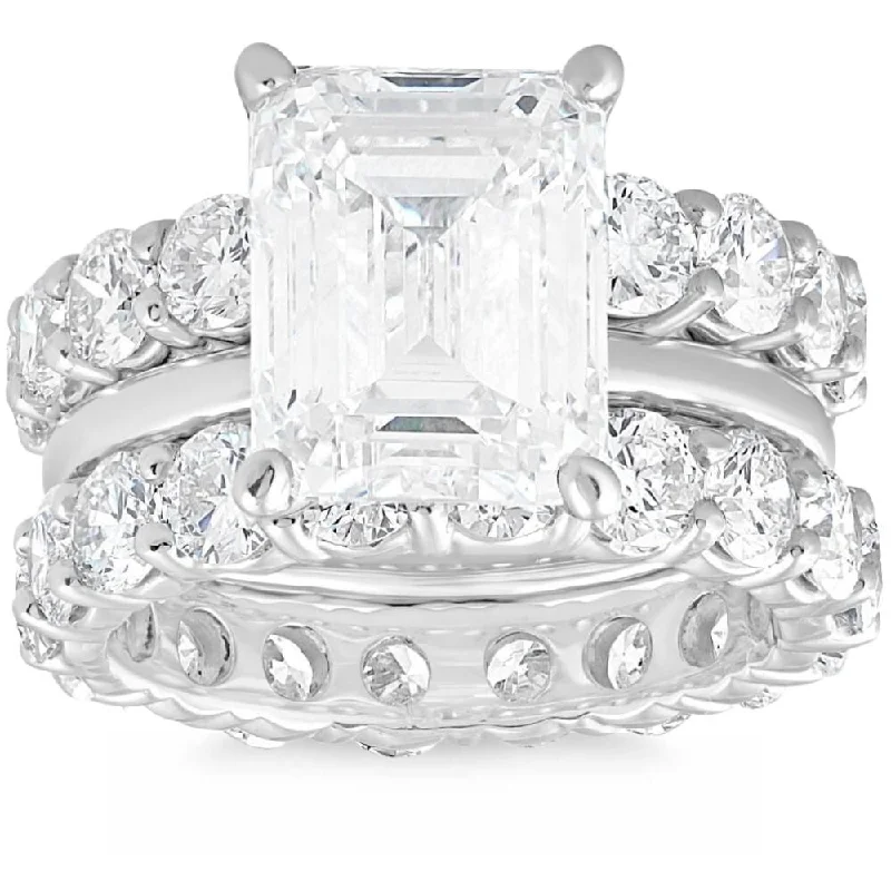 Ladies engagement rings with colorful gems-11Ct Emerald Cut Moissanite & Lab Grown Diamond Engagement Eternity Ring Set