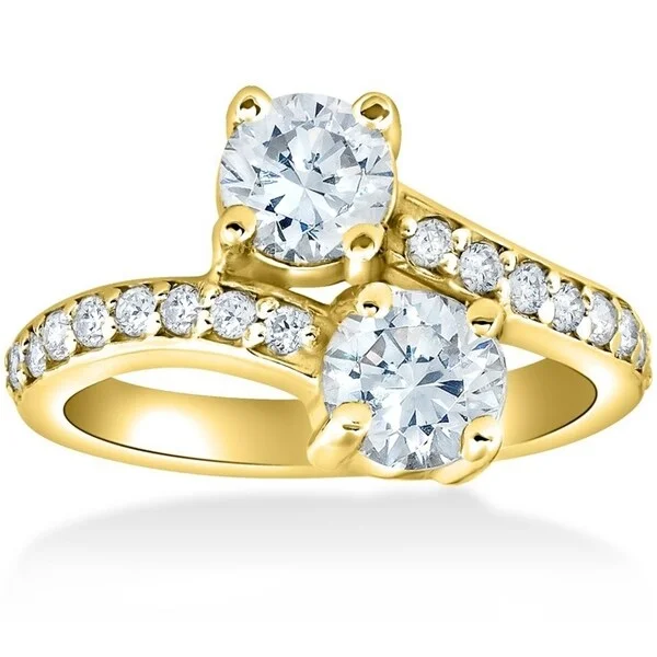 Ladies halo engagement rings-Pompeii3 14K Yellow Gold 2 ct TDW Diamond Two Stone Diamond Engagement Ring - White