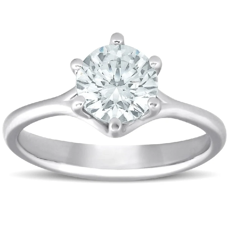 Ladies engagement rings with gemstones-Pompeii3 14k White Gold 1 Ct TDW Solitaire Diamond Engagement Ring Six Prong Clarity Enhanced