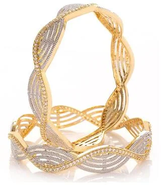 Ladies engraved bracelet-Gold-Plated Alloy Spiral Design American Diamond Bangles - The Pari