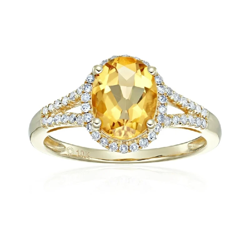 Ladies personalized engagement rings-10k Yellow Gold Citrine and Diamond Engagement Ring