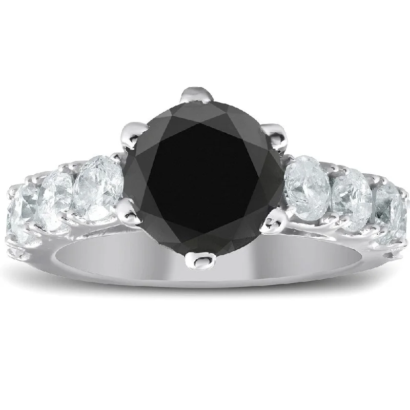 Ladies yellow gold engagement rings-Pompeii3 14k White Gold 4 1/2 ct TDW Black & White Diamond Engagement Ring