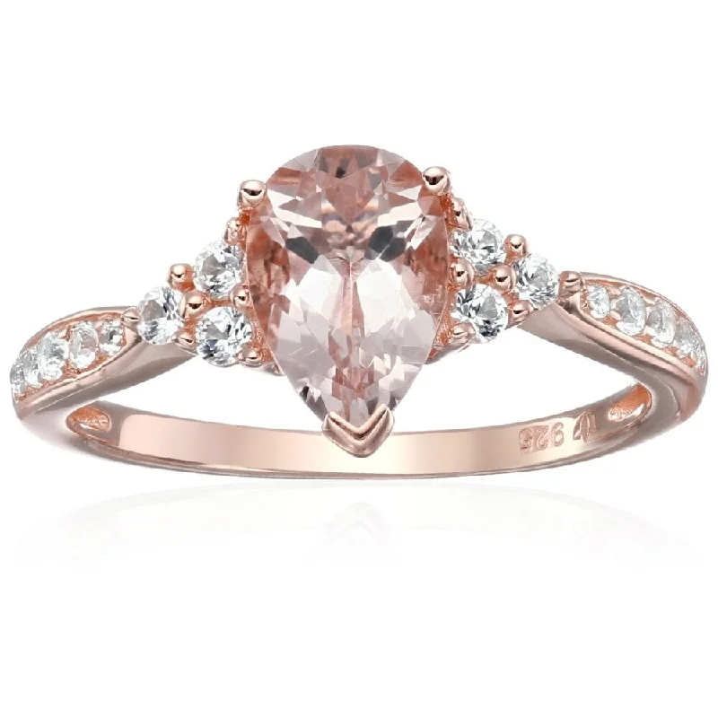 Ladies affordable diamond engagement rings-Rose Gold Plated Over Sterling Silver Morganite & Created White Sapphire Classic Engagement Ring Size - 7 - peach