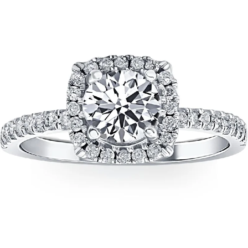 Ladies vintage engagement rings with diamonds-G/VS 1.75CT Lab Diamond Cushion Halo Engagement Ring Round Cut 14K Gold