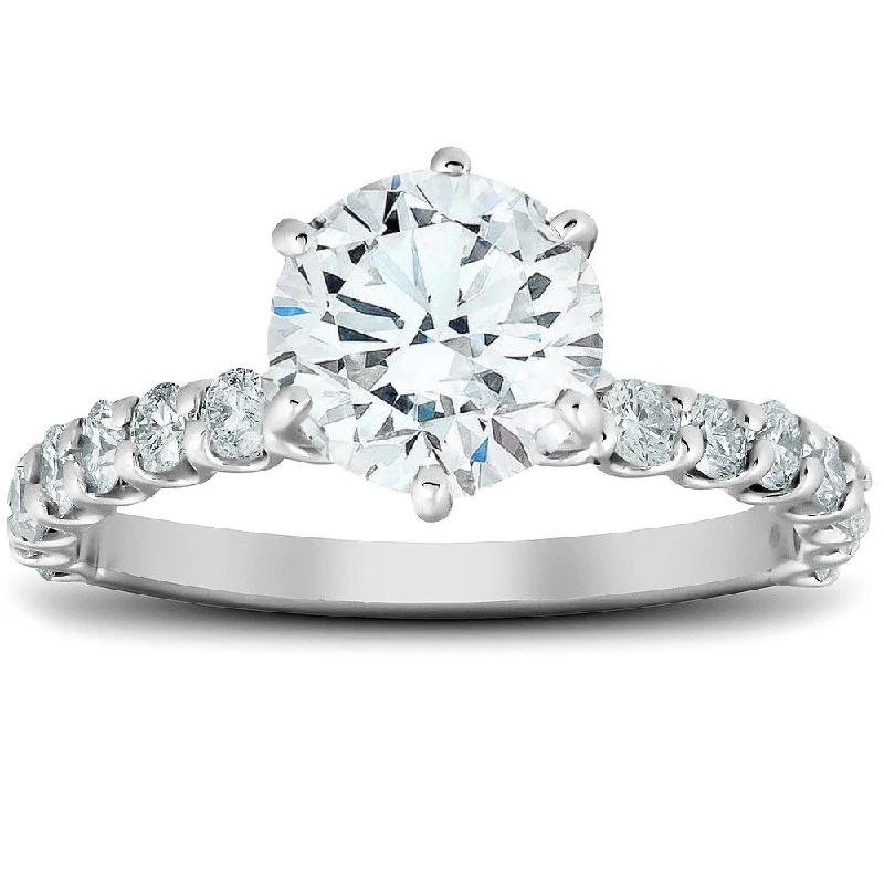 Ladies contemporary engagement rings-1 3/4 Ct Round Cut Diamond Engagement Ring 14k White Gold