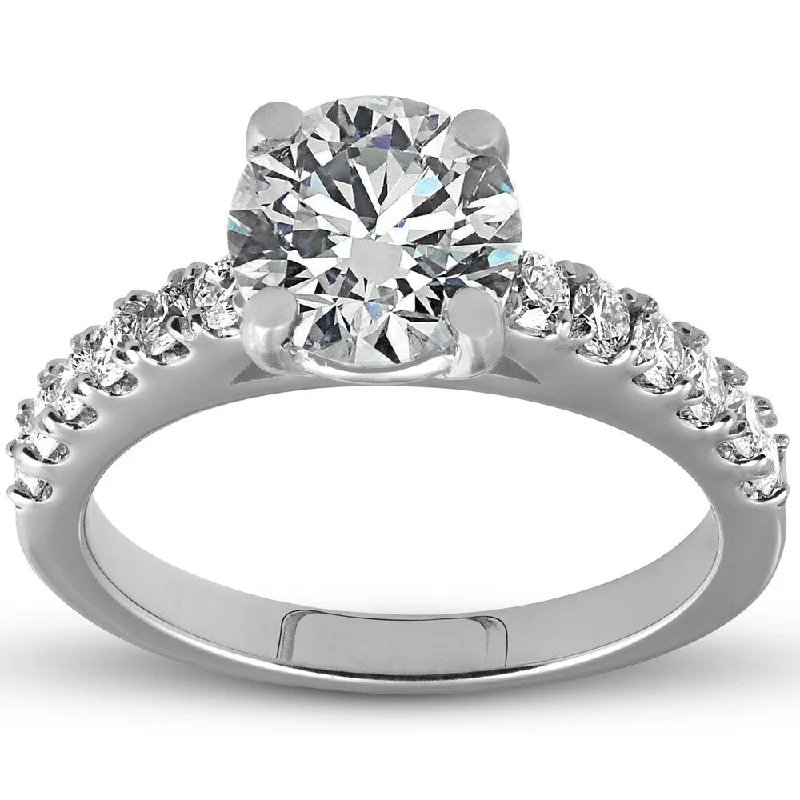 Ladies eternity engagement rings-Pompeii3 14k White Gold 2 1/10 ct TDW Cushion Halo Round Diamond Engagement Ring Clarity Enhanced (G-H/SI1-SI2)